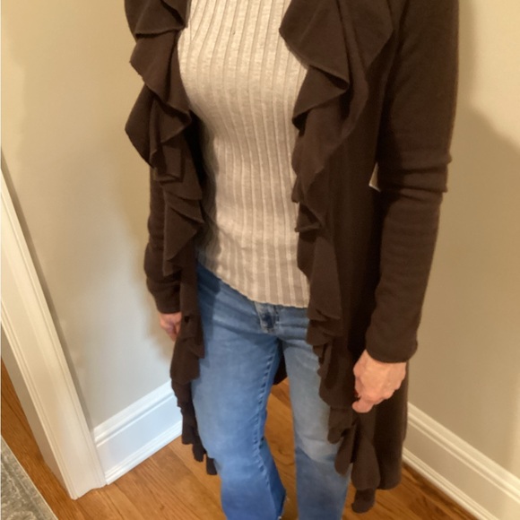 WHITE+WARREN RUFFLED CASHMERE LONG SWEATER DUSTER - Picture 10 of 13